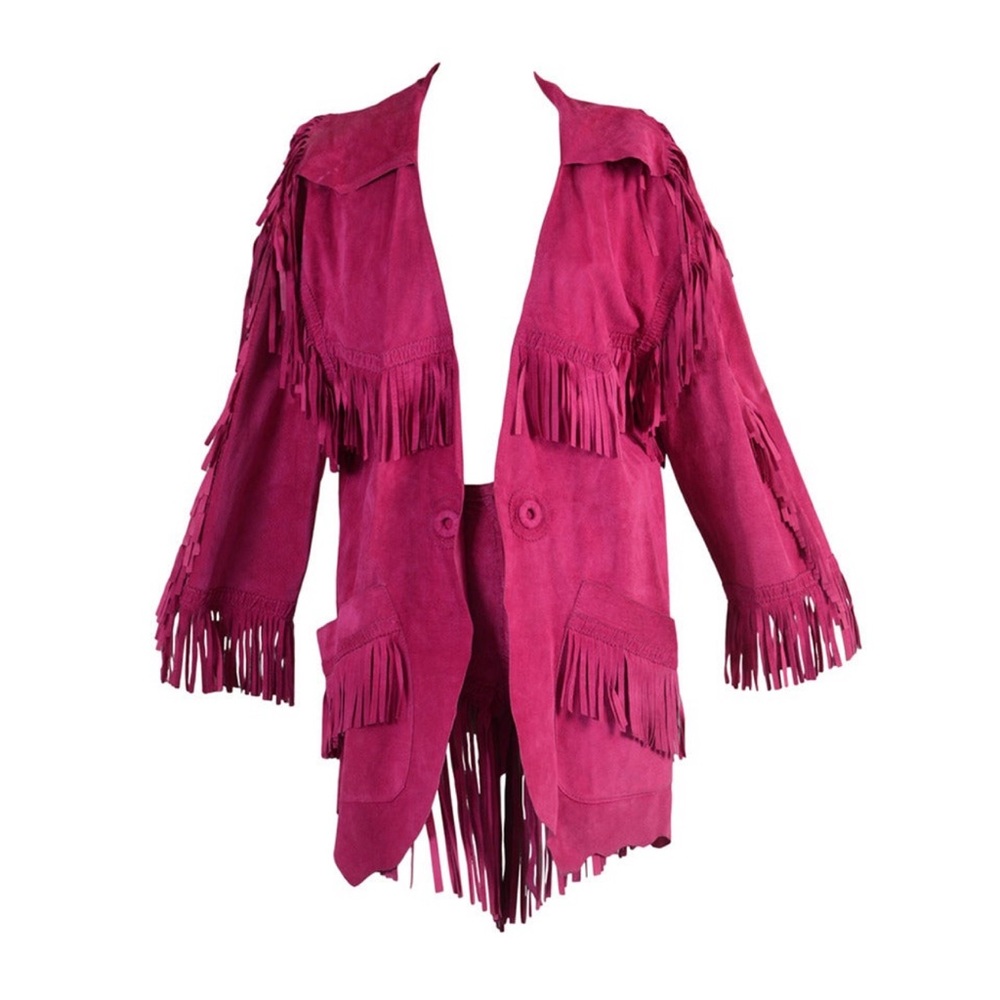 Moschino vintage fringe leather jacket Fuscia can fit a medium to extra large